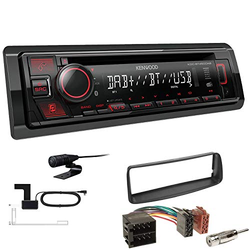 Kenwood KDC-BT450DAB 1-DIN DAB Autoradio Bluetooth CD USB AUX Einbauset passend für Peugeot 206 206CC 1998-2007 schwarz von EHO