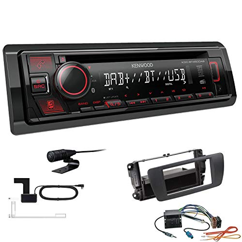 Kenwood KDC-BT450DAB 1-DIN DAB Autoradio Bluetooth CD USB AUX Einbauset passend für Seat Ibiza IV Ibiza IV ST ab 2008 nitschwarz von EHO