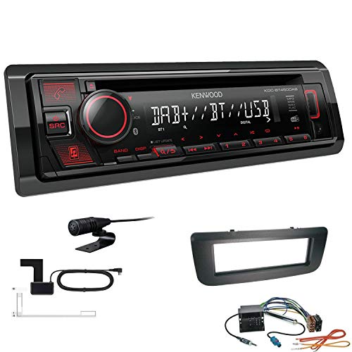 Kenwood KDC-BT450DAB 1-DIN DAB Autoradio Bluetooth CD USB AUX Einbauset passend für Skoda Roomster Roomster Praktik ab 2006 schwarz mit Radiovorbereitung von EHO