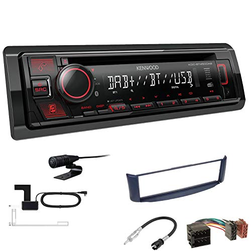 Kenwood KDC-BT450DAB 1-DIN DAB Autoradio Bluetooth CD USB AUX Einbauset passend für Smart ForTwo Cabrio Coupe 1998-2007 grau von EHO