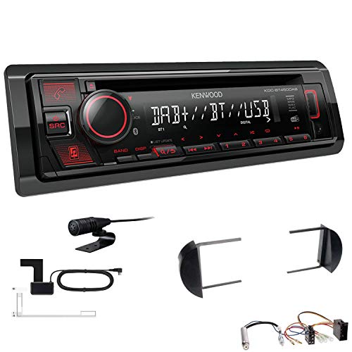 Kenwood KDC-BT450DAB 1-DIN DAB Autoradio Bluetooth CD USB AUX Einbauset passend für Volkswagen VW New Beetle und New Beetle Cabrio 1998-2010 schwarz von EHO