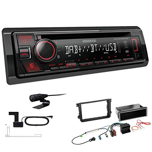 Kenwood KDC-BT450DAB 1-DIN DAB Autoradio Bluetooth CD USB AUX Einbauset passend für Volkswagen VW Polo 6R 2009-2014 schwarz von EHO