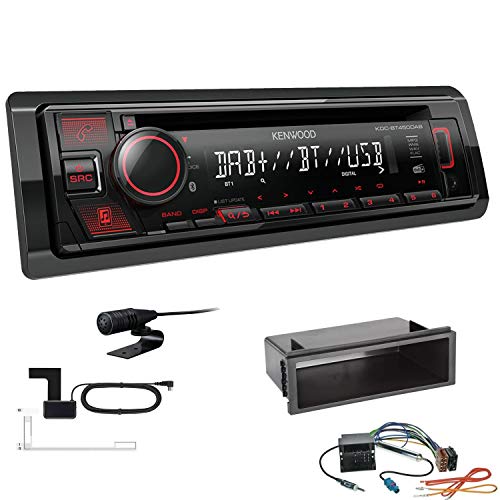 Kenwood KDC-BT450DAB 1-DIN DAB Autoradio Bluetooth CD USB AUX Einbauset passend für Volkswagen VW T5 Transporter bis 2015 schwarz OEM 1-DIN von EHO