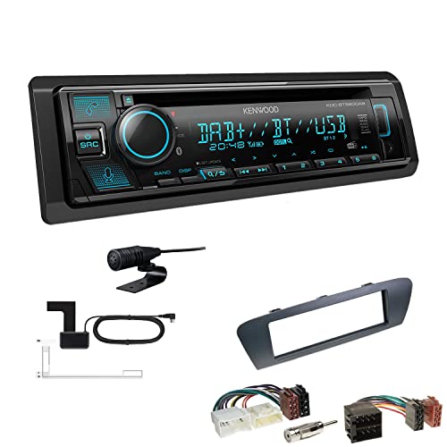 Kenwood KDC-BT560DAB 1-DIN Autoradio CD-Tuner mit Bluetooth Digitalradio DAB+ inkl. Einbauset passend für Renault Scenic Grand Scenic ab 2009 dunkelgrau von EHO