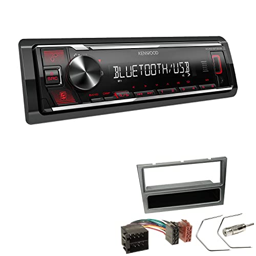 Kenwood KMM-BT209 1-DIN Autoradio Media Receiver Bluetooth USB AUX mit Einbauset passend für Opel Corsa C 2000-2004 Aluminium von EHO