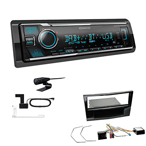 Kenwood KMM-BT508DAB 1-DIN Digital Media Receiver Autoradio DAB+ Bluetooth Amazon Alexa Einbauset passend für Opel Astra H Twin Top 2006-2010 Piano Black inkl Canbus von EHO