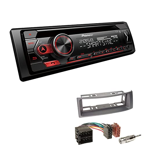 Pioneer DEH-S320BT 1-DIN Autoradio Bluetooth CD-Tuner USB Spotify inkl. Einbauset passend für Renault Megane I Megane Scenic bis 2003 hellgrau von EHO