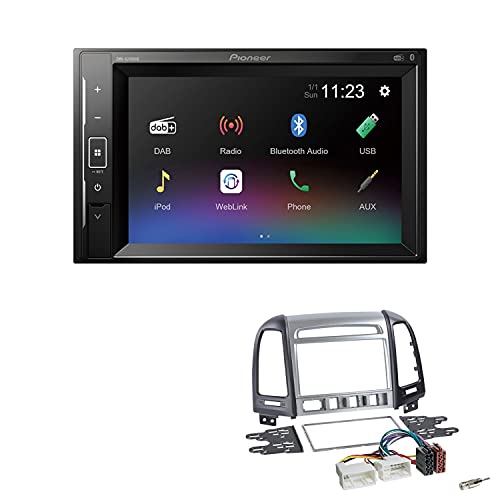 Pioneer DMH-A240DAB 2-DIN Autoradio Bluetooth DAB USB passend für Hyundai Santa Fe II ab 2006 Silber/schwarz von EHO
