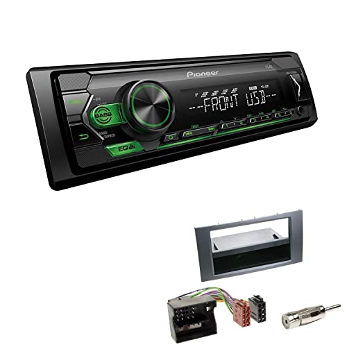 Pioneer MVH-S120UBG 1-DIN Autoradio mit grüner Beleuchtung und USB kompatibel mit Android-Smartphones inkl. Einbauset passend für Ford Fiesta V Facelift 2005-2008 dunkelsilber/anthrazit von EHO