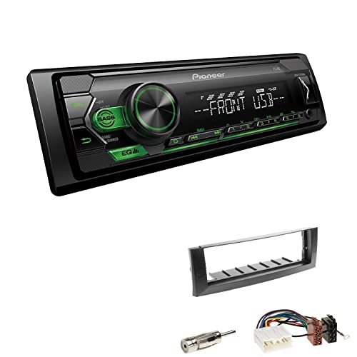 Pioneer MVH-S120UBG 1-DIN Autoradio mit grüner Beleuchtung und USB kompatibel mit Android-Smartphones inkl. Einbauset passend für Mitsubishi Colt und Colt CZC Cabriolet 2004-2009 dunkelgrau von EHO