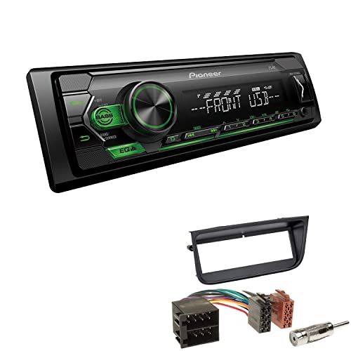 Pioneer MVH-S120UBG 1-DIN Autoradio mit grüner Beleuchtung und USB kompatibel mit Android-Smartphones inkl. Einbauset passend für Peugeot 406 1995-2005 schwarz von EHO