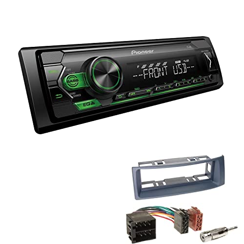 Pioneer MVH-S120UBG 1-DIN Autoradio mit grüner Beleuchtung und USB kompatibel mit Android-Smartphones inkl. Einbauset passend für Renault Megane I Megane Scenic bis 2003 dunkelgrau von EHO