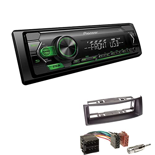 Pioneer MVH-S120UBG 1-DIN Autoradio mit grüner Beleuchtung und USB kompatibel mit Android-Smartphones inkl. Einbauset passend für Renault Megane I Megane Scenic bis 2003 schwarz von EHO