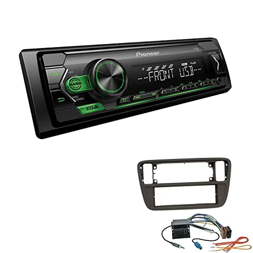 Pioneer MVH-S120UBG 1-DIN Autoradio mit grüner Beleuchtung und USB kompatibel mit Android-Smartphones inkl. Einbauset passend für Skoda Citigo ab 2011 schwarz von EHO