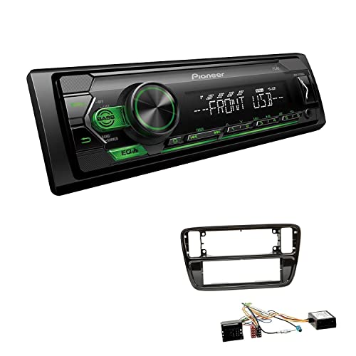 Pioneer MVH-S120UBG 1-DIN Autoradio mit grüner Beleuchtung und USB kompatibel mit Android-Smartphones inkl. Einbauset passend für Volkswagen VW Up ab 2011 Piano Black inkl Canbus von EHO