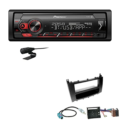 Pioneer MVH-S320BT 1-DIN Bluetooth Autoradio USB FLAC Spotify mit Einbauset passend für Mercedes-Benz C-Klasse Facelift 2004-2007 schwarz von EHO