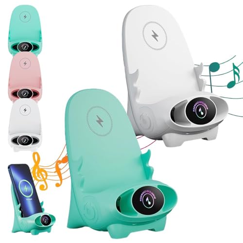 Mini Chair Wireless Fast Charger Multifunktionale Telefonhalterung Tragbares 3 in 1 Wireless Charger mit Lautsprecherfunktion Schnellladeversorgung für alle Handys (Weiß+Grün) von EHOTER