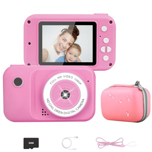 Kinder Kamera inkl.Tragetasche 2,4" Bildschir 1080P HD Kinderkamera Selfie Digitalkamera 32G SD-Kart Geschenke für 3-12 Jahre Jungen und Mädchen für Geburtstagsgeschenk Weihnachten Spielzeug (Rosa) von EIEVEY