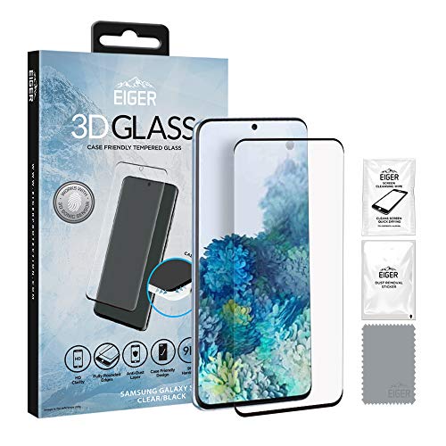 EIGER 3D-Glas für Samsung Galaxy S20, hüllenfreundlich, Premium gehärtetes Glas, Displayschutzfolie in Klar/Schwarz, mit Reinigungsset von EIGER