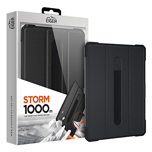 EIGER Storm 1000m Hülle für Apple iPad 10.2/Pro 10.5/Air (2019) Schutzhülle Folio Case mit integriertem Ständer und abnehmbarem Band in Schwarz von EIGER