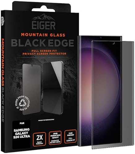 Eiger Mountain Black Displayschutzfolie Geeignet für Samsung Galaxy S24 Ultra | Case Friendly | Blickschutzglas | 9H Tempered Glass | Anti-Spy von EIGER