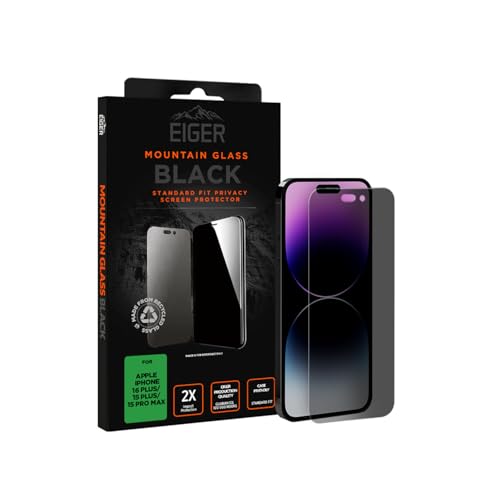 Eiger Mountain Black Displayschutzfolie Geeignet für iPhone 15 Plus/15 Pro Max | Case Friendly | Blickschutzglas | 9H Tempered Glass | Anti-Spy von EIGER