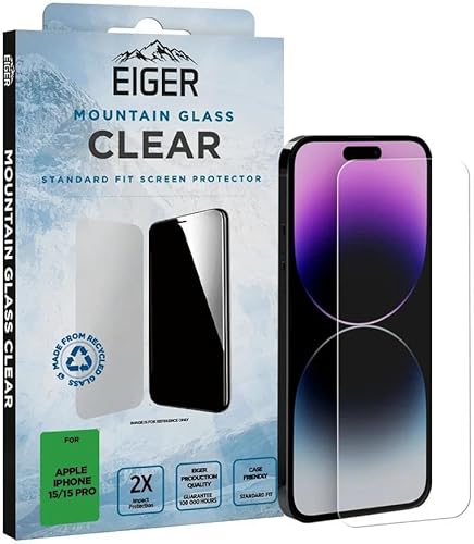 Eiger Mountain Glass Displayschutzfolie Geeignet für iPhone 15/15 Pro | 9H Tempered Glass | Case Friendly | Ultra Dünn | Glasscheibe von EIGER