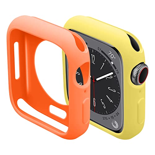 2-Stück Weiche Silikon-Schutzhülle für Apple Watch Hülle 45mm, Hohle Stoßschutzhülle Kratzfeste Abdeckung für iWatch Series 8 7, Orange/Gelb von EIHAIHIS