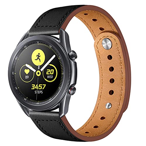 22mm Echtlederarmband für Samsung Galaxy Watch 3 45mm/ Watch 46mm/Gear S3 Classic/Frontier, Elegantes Verstellbares Ersatzband für Amazfit Stratos 3/Stratos 2/2S/GTR 3/GTR 3 Pro/GTR 4, Schwarz von EIHAIHIS