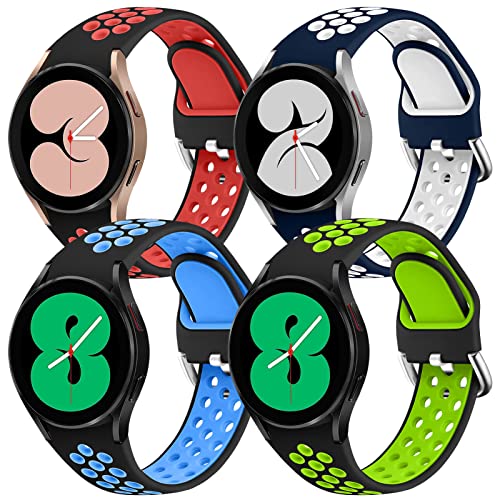 4 Packungen Sport Silikon Armband für Samsung Galaxy Watch 4, atmungsaktives Silikon Ersatzband keine Lücke Armband für Samsung Galaxy Watch 5, Schwarz Blau/Schwarz Grün/Schwarz Rot/Mitternachtsblau von EIHAIHIS