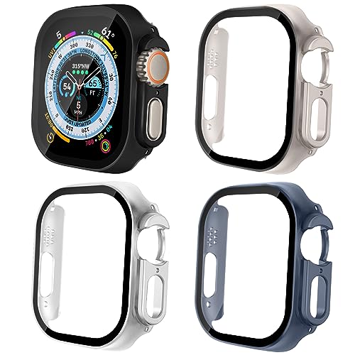 4-Stück Hard PC Hülle für Apple Watch 49mm Eingebauter Displayschutz aus Gehärtetem Glas HD Full Cover Protective Bumper für iWatch Series Ultra 49mm(Mattschwarz/Starlight/Mitternachtsblau/Silber) 4-Stück Hard PC Hülle für Apple Watch 49mm Eingebauter Displayschutz aus Gehärtetem Glas HD Full Cover Protective Bumper für iWatch Series Ultra 49mm(Mattschwarz/Starlight/Mitternachtsblau/Silber) von EIHAIHIS