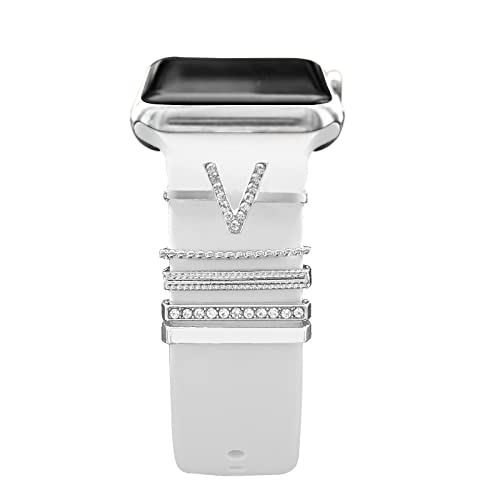 Diamant Zierring Kompatibel mit Apple Watch Silikon Armband 38mm 40mm 41mm 42mm 44mm 45mm 49mm, Armband Metallanhänger Zubehör für iWatch 8 7 6 5 4 3 2 1 SE Ultra, V von EIHAIHIS