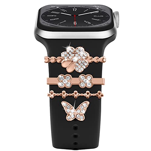 Diamant Zierring Kompatibel mit Apple Watch Silikon Armband 38mm 40mm 41mm 42mm 44mm 45mm 49mm, Armband Metallanhänger Zubehör für iWatch 8 7 6 5 4 3 2 1 SE Ultra,E11 Roségold von EIHAIHIS