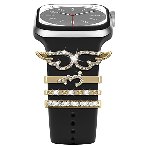 Diamant Zierring Kompatibel mit Apple Watch Silikon Armband 38mm 40mm 41mm 42mm 44mm 45mm 49mm, Armband Metallanhänger Zubehör für iWatch 8 7 6 5 4 3 2 1 SE Ultra,E14 gold von EIHAIHIS