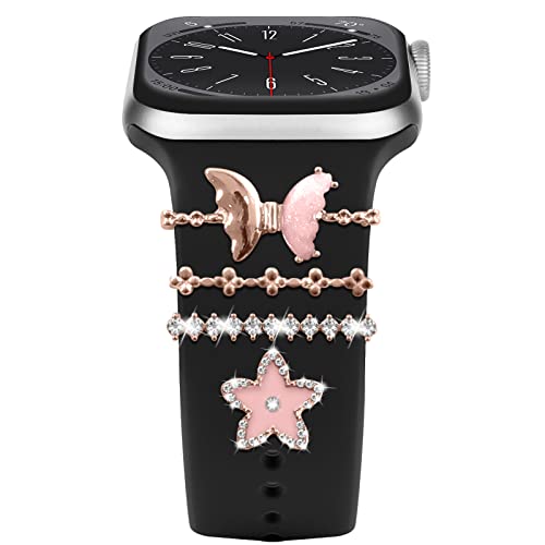 Diamant Zierring Kompatibel mit Apple Watch Silikon Armband 38mm 40mm 41mm 42mm 44mm 45mm 49mm, Armband Metallanhänger Zubehör für iWatch 8 7 6 5 4 3 2 1 SE Ultra,E5 rosa von EIHAIHIS