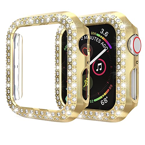 Doppelreihige Diamant-Hülle für Apple Watch 40 mm, harte PC-Schutzhülle mit Displayschutzfolie aus gehärtetem Glas für iWatch Serie SE 6 5 4, Gold von EIHAIHIS