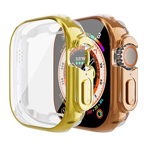 EIHAIHIS 2-Stück Allround TPU Displayschutzfolie und Hülle für Apple Watch Ultra 49mm, Stoßfeste Bumper Case HD Anti-Kratz-Abdeckung, Weiche Schutzhülle für iWatch Ultra 49mm, Gold/Roségold von EIHAIHIS