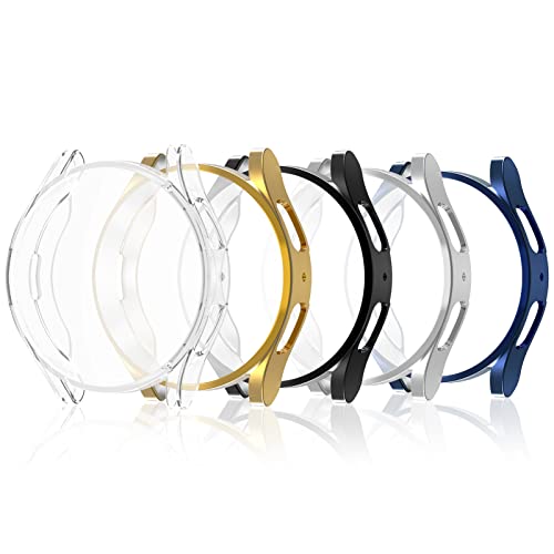 EIHAIHIS 5 Stück Weicher TPU Hülle & Displayschutz Kompatibel für Samsung Galaxy Watch 5 40mm 44mm, TPU Uhrenzubehör für Galaxy Watch 5, Transparent/Gold/Schwarz/Silber/Mitternachtsblau 44mm von EIHAIHIS