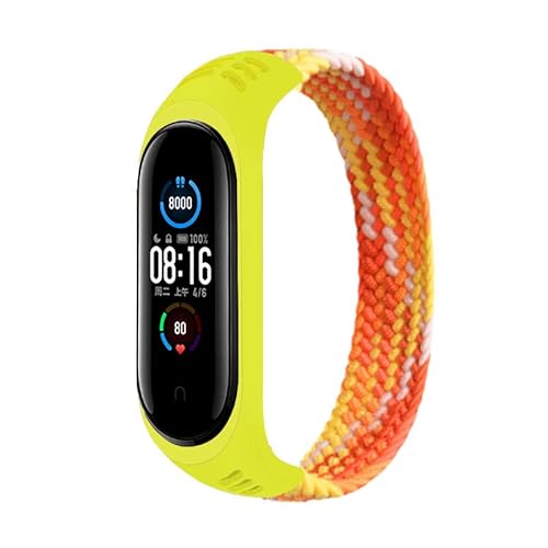 EIHAIHIS Elastisches Armband für Xiaomi Mi Band 7/Mi Band 6/Mi Band 5/Mi Band 4 3 Geflochtenes Solo Loop Nylon Stoff Ersatzarmband für Xiaomi Miband 7/6/5/4/3 (bunt orange,M) von EIHAIHIS