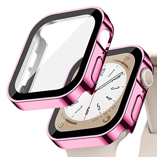 EIHAIHIS Hard PC wasserdichte Hülle Kompatibel für Apple Watch 41mm, Eingebauter Displayschutz aus Gehärtetem Glas, HD Full Cover Protective Bumper für iWatch Series 8 7, Rosa 41mm von EIHAIHIS