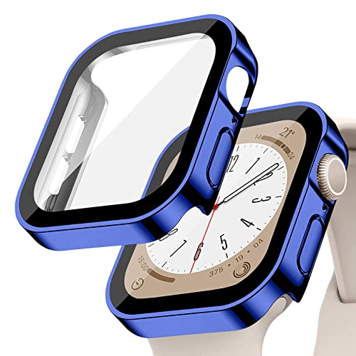 EIHAIHIS Hard PC Wasserdichte Hülle Kompatibel für Apple Watch 44mm, Eingebauter Displayschutz aus Gehärtetem Glas, HD Full Cover Protective Bumper für iWatch Series 6 5 4 SE, Blau 44mm von EIHAIHIS