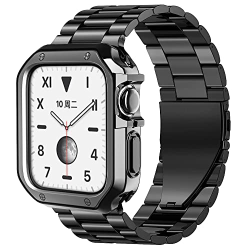 Metall Armband für Apple Watch Armband 38mm 40mm 41mm, Edelstahl Ersatzband mit Silikon-Schutzhülle für iWatch Series 8/7/SE/6/5/4/3, Schwarz von EIHAIHIS