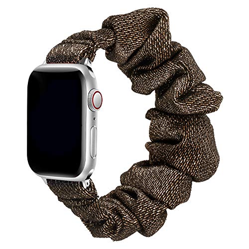 Scrunchie Elastisches Armband für Apple Watch Armband 38mm 40mm 41mm, niedlich bedrucktes Armband für Damen Stoff Uhrenarmband für iWatch SE Series 8 7 6 5 4 3 2 1 - L(Gelbes Schwarzgold) von EIHAIHIS