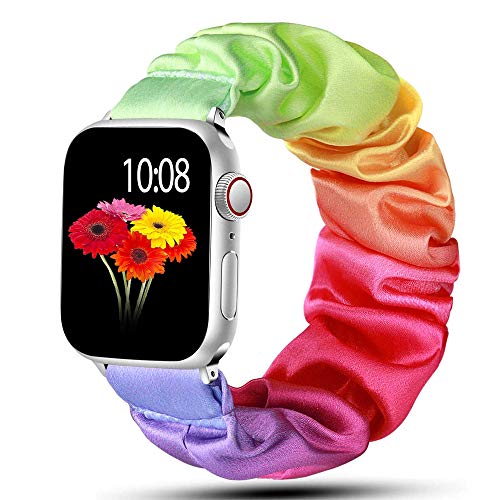 Scrunchie Elastisches Armband für Apple Watch Armband 38mm 40mm 41mm, niedlich bedrucktes Armband für Damen Stoff Uhrenarmband für iWatch SE Series 8 7 6 5 4 3 2 1 - S(Regenbogen) von EIHAIHIS