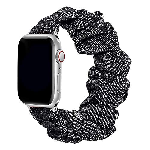 Scrunchie Elastisches Armband für Apple Watch Armband 38mm 40mm 41mm, niedlich bedrucktes Armband für Damen Stoff Uhrenarmband für iWatch SE Series 8 7 6 5 4 3 2 1 - S(Silber) von EIHAIHIS