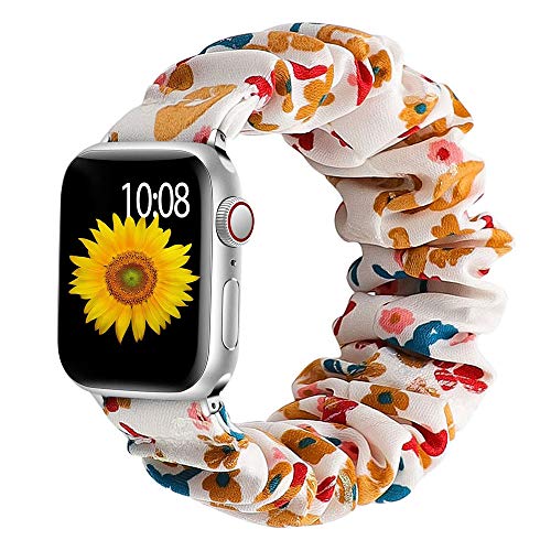 Scrunchie Elastisches Armband für Apple Watch Armband 42mm 44mm 45mm 49mm, niedlich bedrucktes Armband für Damen Stoff Uhrenarmband für iWatch Ultra SE Series 8 7 6 5 4 3 2 1 - L(Schmetterlingsgold) von EIHAIHIS