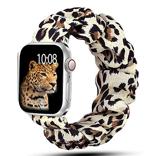 Scrunchie Elastisches Armband für Apple Watch Armband 42mm 44mm 45mm 49mm, niedlich bedrucktes Armband für Damen Stoff Uhrenarmband für iWatch Ultra SE Series 8 7 6 5 4 3 2 1 - S(Gepardenmuster) von EIHAIHIS