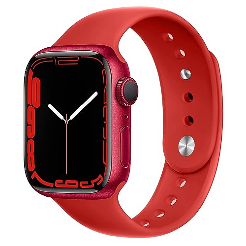 Sport Atmungsaktives Silikonband für Apple Watch Armband 38mm 40mm 41mm 42mm 44mm 45mm 49mm, Elastisches Band für iWatch Series 8 7 6 5 4 3 2 1 SE Ultra (Patentiert), Rot 42/44/45/49mm von EIHAIHIS