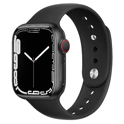 Sport Atmungsaktives Silikonband für Apple Watch Armband 38mm 40mm 41mm 42mm 44mm 45mm 49mm, Elastisches Band für iWatch Series 8 7 6 5 4 3 2 1 SE Ultra (Patentiert), Schwarz 42/44/45/49mm von EIHAIHIS