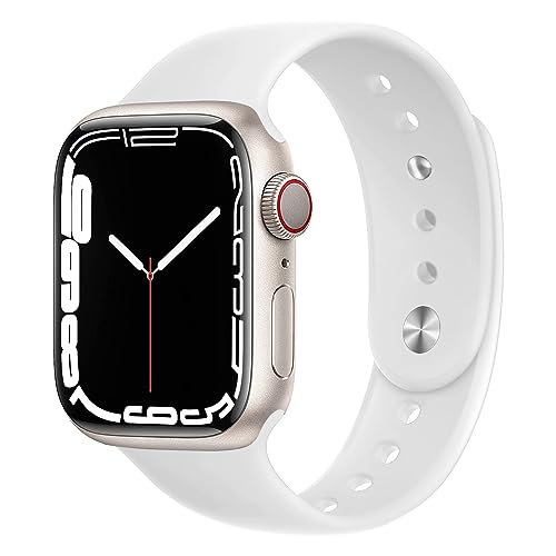 Sport Atmungsaktives Silikonband für Apple Watch Armband 38mm 40mm 41mm 42mm 44mm 45mm 49mm, Elastisches Band für iWatch Series 8 7 6 5 4 3 2 1 SE Ultra (Patentiert), Weiß 38/40/41mm von EIHAIHIS